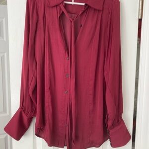 Free People Burgundy Long Sleeve Blouse